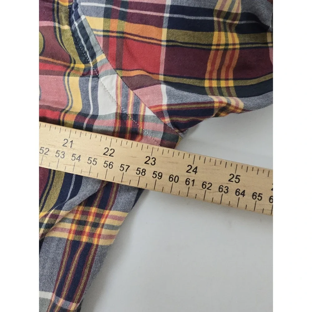Ralph Lauren Mens Blue Lined Insulated‎ Shirt Red Plaid Madras Patchwork Large